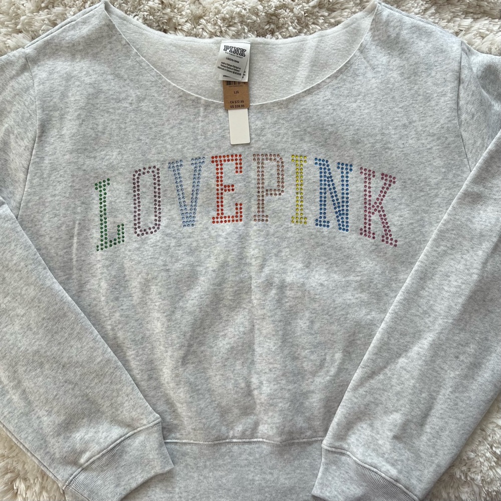 PINK Victoria's Secret LOVE PINK Off-the-Shoulder Fleece Sweatshirt